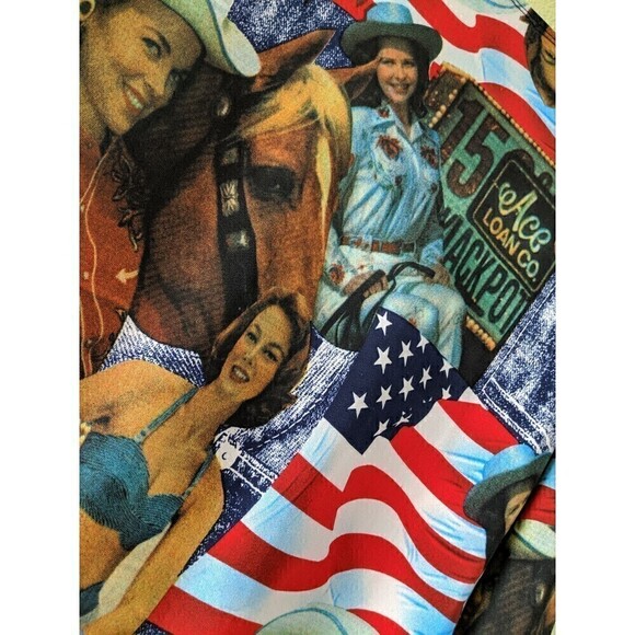 Jessica Max Vintage 90's Western Pinup pullover stretchy shirt  Size M - Picture 5 of 7